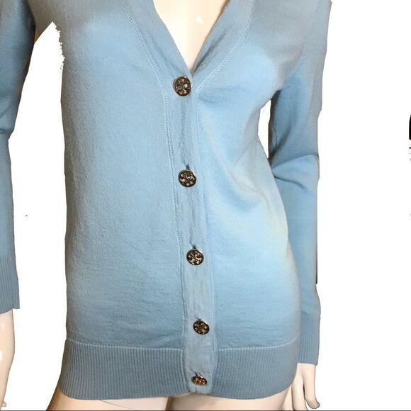 Tory Burch Simone Goblin Blue Wool Long Cardigan Medium - Picture 13 of 14